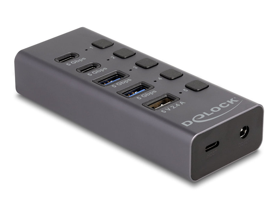 Usb 5 Gbps Hub Mit 2 X Usb Typ-A Und 2 X Usb Type-C Buchse Und 1 X Schnellladeport + Schalter
