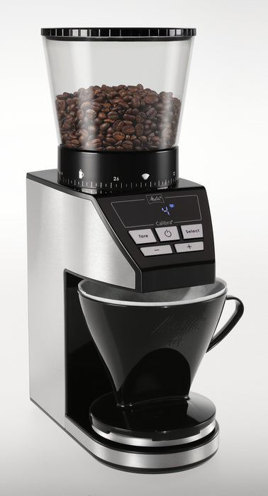 Molinillo De Café Melitta Calibra 1027-01  Eléctrico Cónico Con 39 Ajustes De Molienda, Apto Para Distintas Cafeteras, Moledor De Café Con Báscula Digital Y Pantalla Lcd, 200?G, Negro