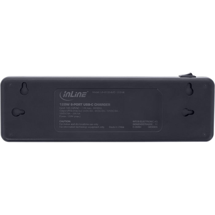 Inline 31516i Cargador Multipuerto Inline, Cargador, 6x Usb Tipo C, Pd 3.0, Gan, Negro