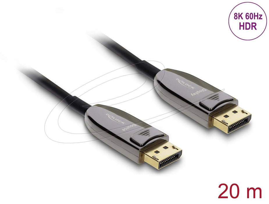Delock Aktives Opticos Cable Displayport 2.1 8k 60 Hz 40 Gbps 20 M