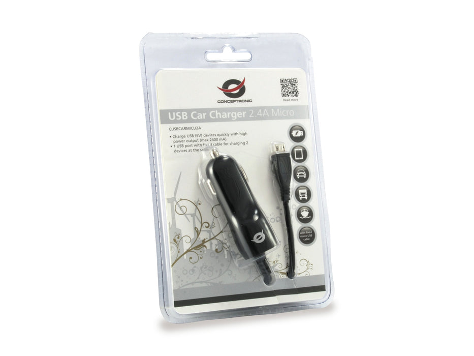 Conceptronic Cargador Usb 5v Para Coche 1 Puerto Usb + Cable Micro Usb 14/24v 2a 1205451