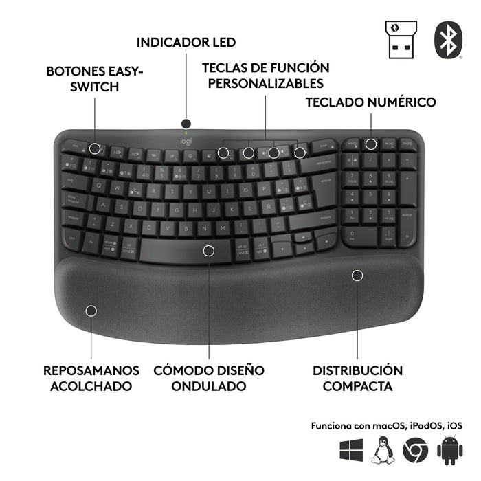 EAN 5099206117259 - Logitech Wave Keys for Business teclado Oficina RF Wireless + Bluetooth QWERTY Español imagen 10