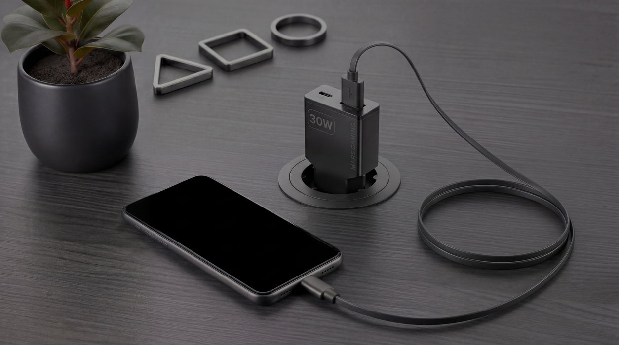 Cargador Usb Gan Mars Gaming Md-Gan30 30w 1xusb-C 1xusb-A Pd Color Negro
