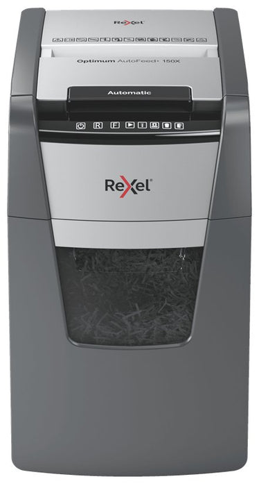 EAN 5028252613897 - Rexel Optimum AutoFeed+ 150X A triturador de papel Corte cruzado 55 dB 22 cm Negro, Gris imagen 1