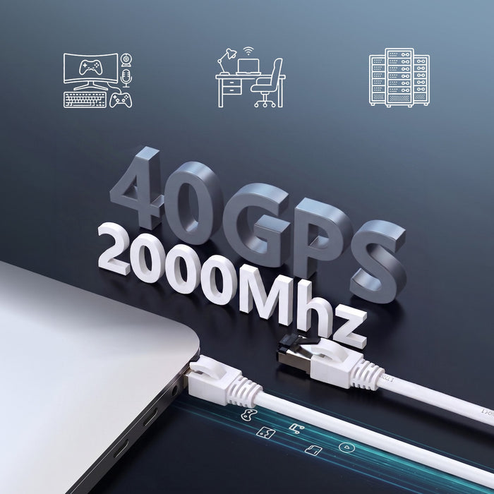 Extralink Lan Patchcord Cat.8 U Ftp 1m 40g Flat Shielded Foiled Twisted Pair Bare Copper White