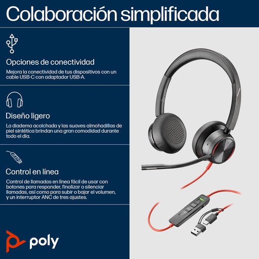 EAN 0197498429205 - HP Poly Blackwire 8225 Stereo USB-C Headset +USB-C/A Adapter Alámbrico Diadema Oficina/Centro de llamadas imagen 2