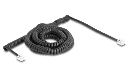 Delock Telefoncable   Spiralcable Rj11 Stecker Zu Rj11 Stecker Schwarz 10 M