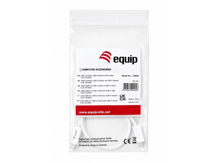 Equip Cable Usb-C2.0->C 3a Pd60w M/M 0.30m Blanco