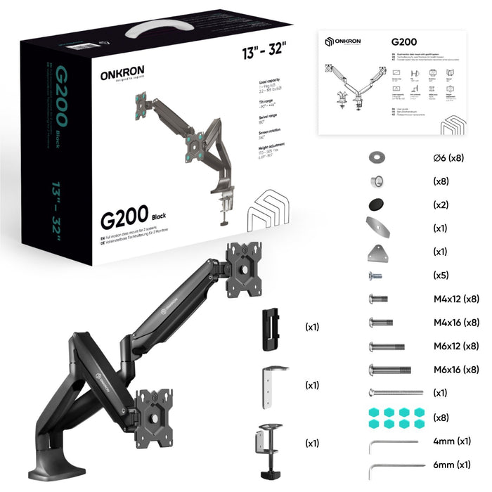 EAN 4603728440705 - ONKRON G200-B soporte para monitor 81,3 cm (32") Escritorio Negro imagen 6