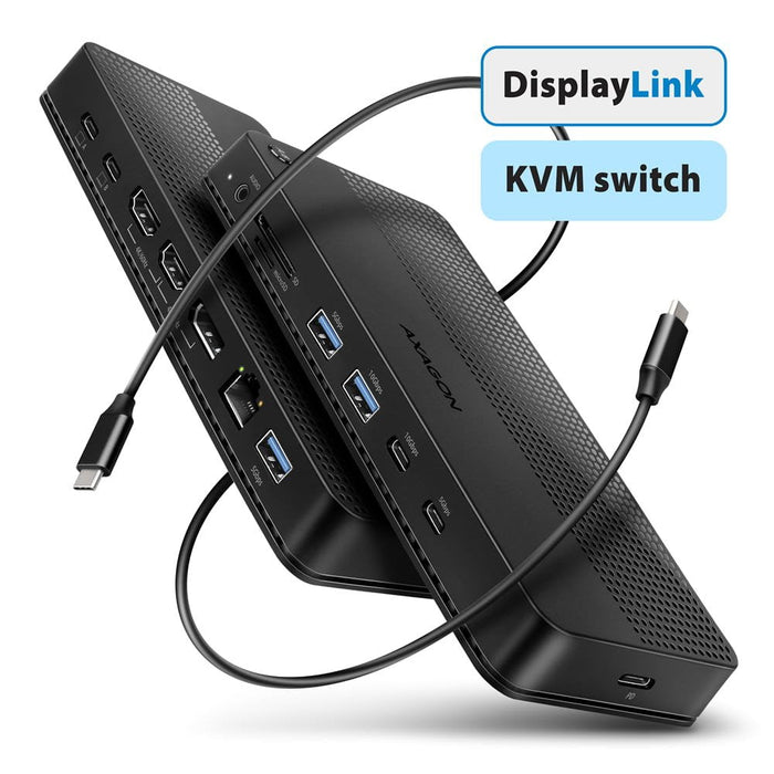 Hmc-Dl-Kvm Base De Conexión Usb-C 12w1 + Kvm 2 Pc, Displaylink, 10gbps, 3x Usb-A, 2x Usb-C, 2x Hdmi 4k/60hz, Dp, Lan 1gbps, Sd/Microsd, Audio, Pd 100w