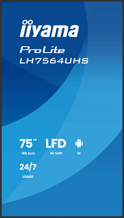 EAN 4948570125333 - iiyama LH7564UHS-B1AG pantalla de señalización Pantalla plana para señalización digital 190,5 cm (75") Wi imagen 3