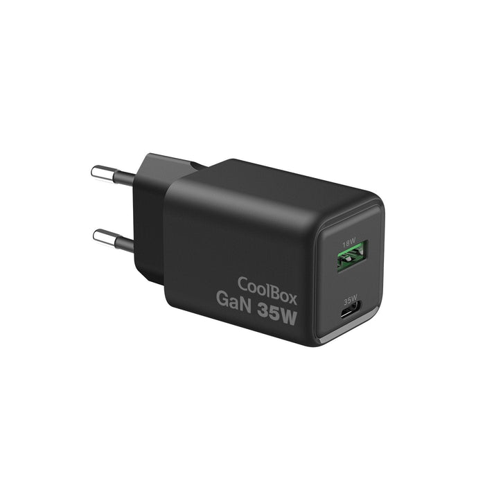 Coolbox Cargador Gan 35w - 1xusb-C - 1xusb-A - Carga Rapida 3.0 - Power Delivery - Negro