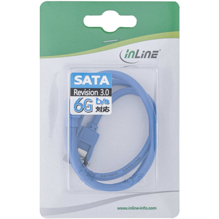 Cable Redondo Inline Sata 6gb/S Azul En Ángulo De 90° Con Pestillos 0,3 M
