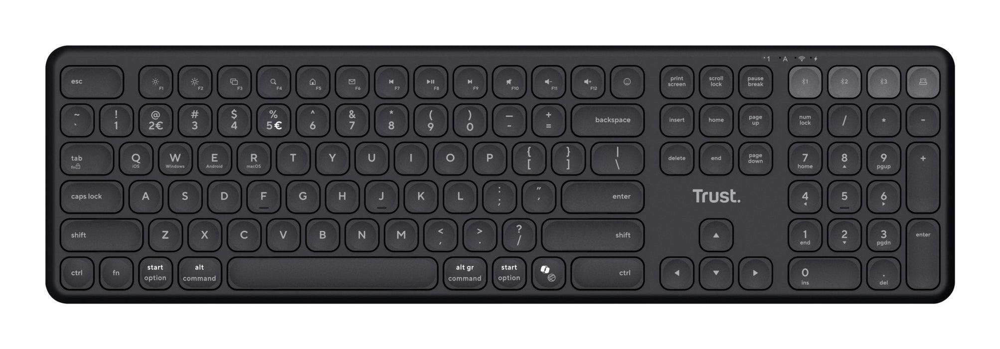 Teclado Trust Vaiya Inalambrico Multidispositivo De Tamaã±O Completo Negro 25511