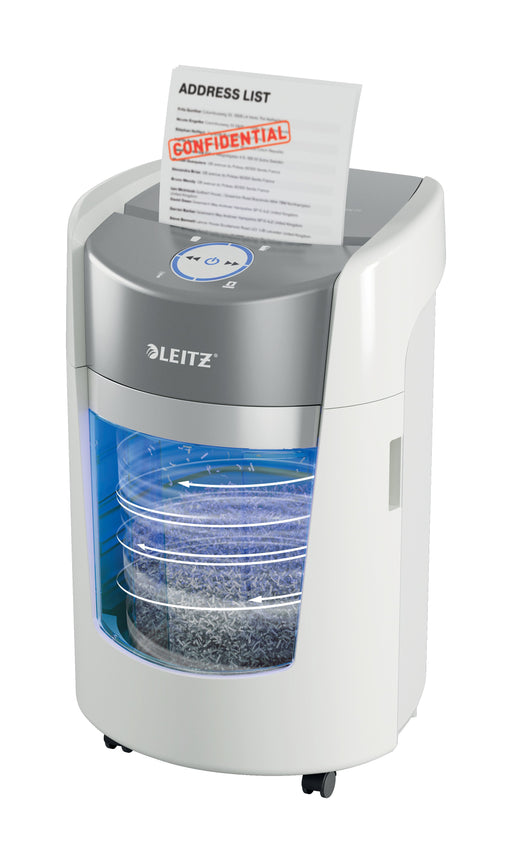 EAN 4002432142460 - Leitz IQ OptiMax Small Office 350 triturador de papel Microcorte 58 dB 22,3 cm Gris, Blanco imagen 1