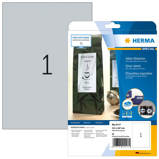 EAN 4008705041171 - HERMA 4117 etiqueta de impresora Plata Etiqueta para impresora autoadhesiva imagen 1