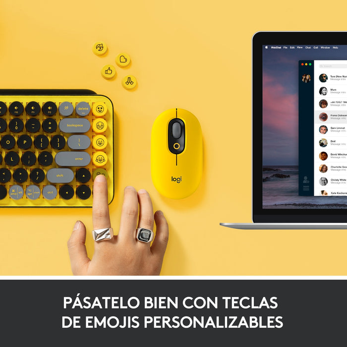 Teclado Español Logitech Pop Keys Wireless Emoji Keys Rf Wireless + Bluetooth Qwerty Negro, Gris, Amarillo