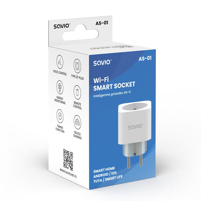 Enchufe Inteligente Savio Wi-Fi, 16a, As-01, Blanco