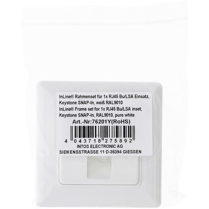 Inline® Frame Set For 1x Rj45 Bu/Lsa Insert, Keystone Snap-In, Blanco Ral9010