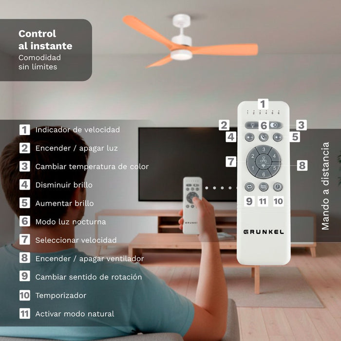 Ventilador De Techo Grunkel Skystyle52 35w 3 Aspas 132cm 6 Velocidades