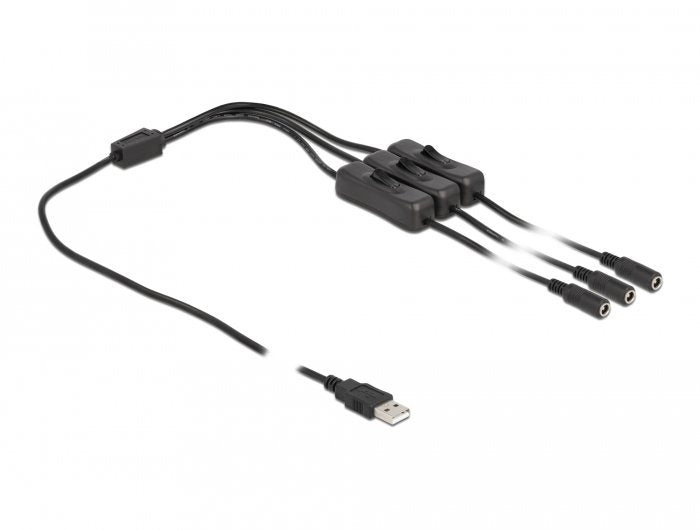 Delock Cable Usb Typ-A Stecker Zu 3 X Dc 5,5 X 2,1 Mm Buchse Mit Schalter 1 M