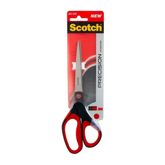 Scotch Tijeras De Precision 20cm - Acero Inoxidable - Corte Preciso - Mango Ergonomico - Negro/Rojo