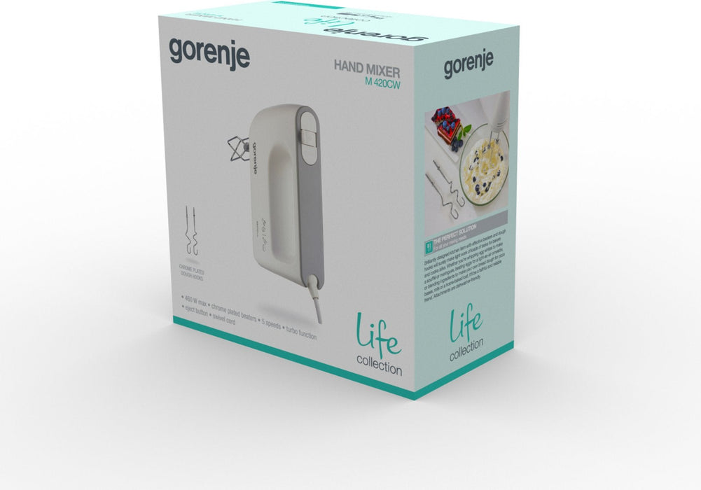 Batidora De Mano Gorenje M420cw, Potencia 450 W, 5 Velocidades, Color Blanco.