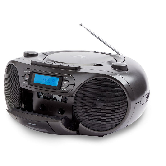 Radio Bluetooth Con Lector De Cd Mp3 Casetes Y Usb Aiwa Boombox Bbtu-550 Black Bt 5.0 6w Rms Fm