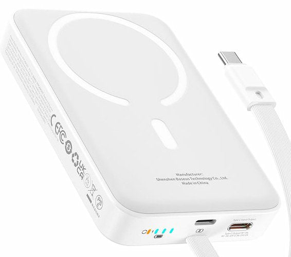 Power Bank Baseus 10000mah 30w Magsafe Magnetic Wireless Mini Fast Charge With Cable Type-C Stellar White P1002210b223-00
