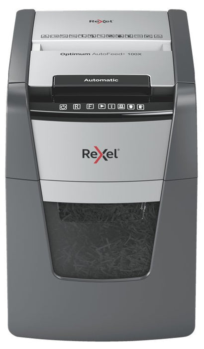 EAN 5028252613873 - Rexel Optimum AutoFeed+ 100X triturador de papel Corte cruzado 55 dB 22 cm Negro, Gris imagen 1