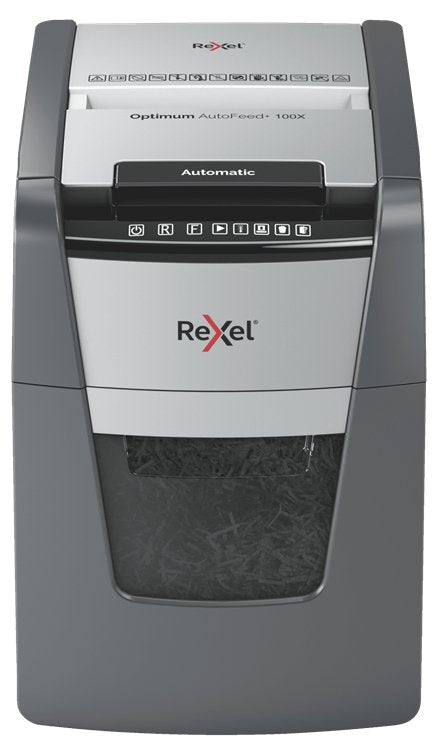 EAN 5028252613873 - Rexel Optimum AutoFeed+ 100X triturador de papel Corte cruzado 55 dB 22 cm Negro, Gris imagen 1