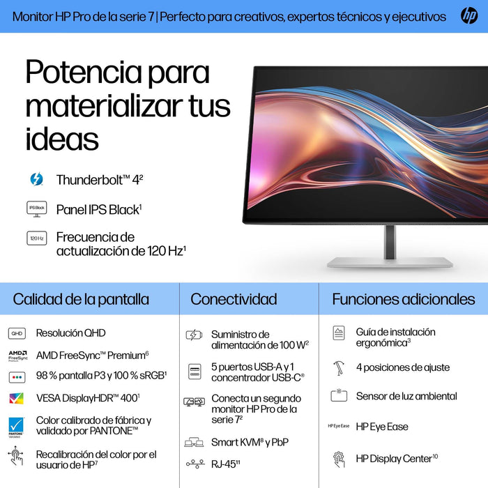 EAN 5715063476468 - HP Series 7 Pro 27 inch QHD Thunderbolt 4 Monitor - 727pu pantalla para PC 68,6 cm (27") 2560 x 1440 Pixe imagen 8