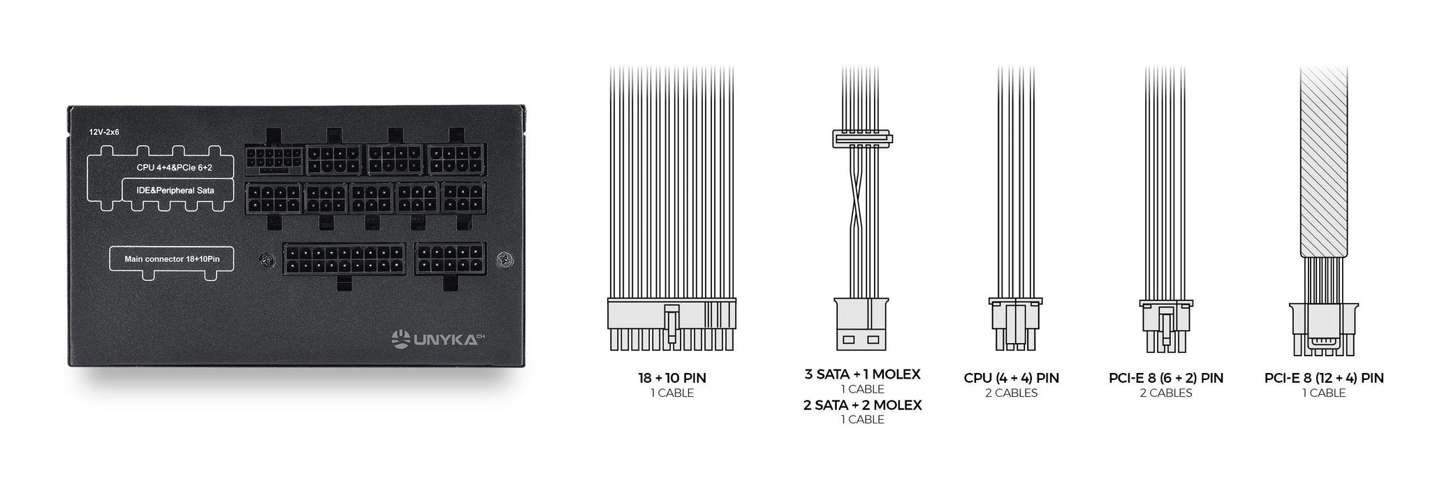 Fuente De Alimentacion Unykach Atilius 3.1 Black 750w 80 Plus Gold 750w Atx 3.1 - Full Modular - Ventilador 120mm