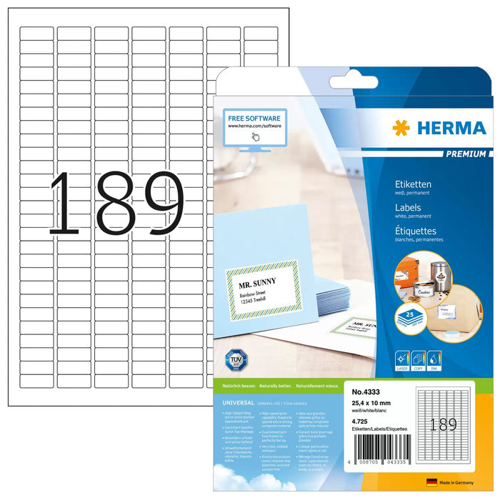 EAN 4008705043335 - HERMA 4333 etiqueta de impresora Blanco Etiqueta para impresora autoadhesiva imagen 1
