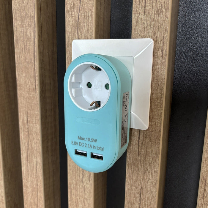 Entac Meckdosenadaptador + 2x Usb-A Azul