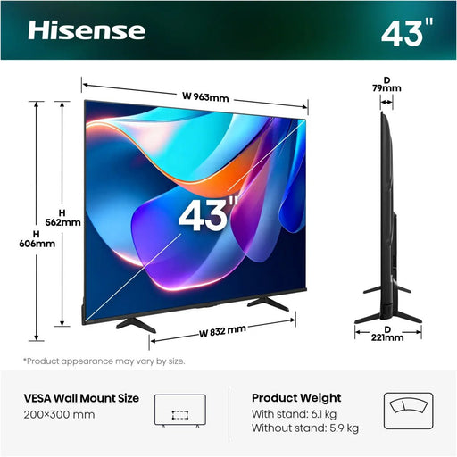 EAN 6942351430102 - Hisense 43A6S 109,2 cm (43") 4K Ultra HD Smart TV Wifi Negro imagen 2