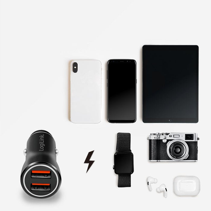 Logilink Car Charger, 2 Port, 10.5w, Illuminated, Negro