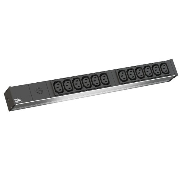 Bachmann 19"-Regleta Alu 1he, 12 Tomas C13, Gris, 2,0m C14 Macho