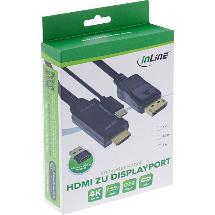 Inline® Hdmi A Displayport Converter Cable, 4k/60hz, Negro, 1.5m