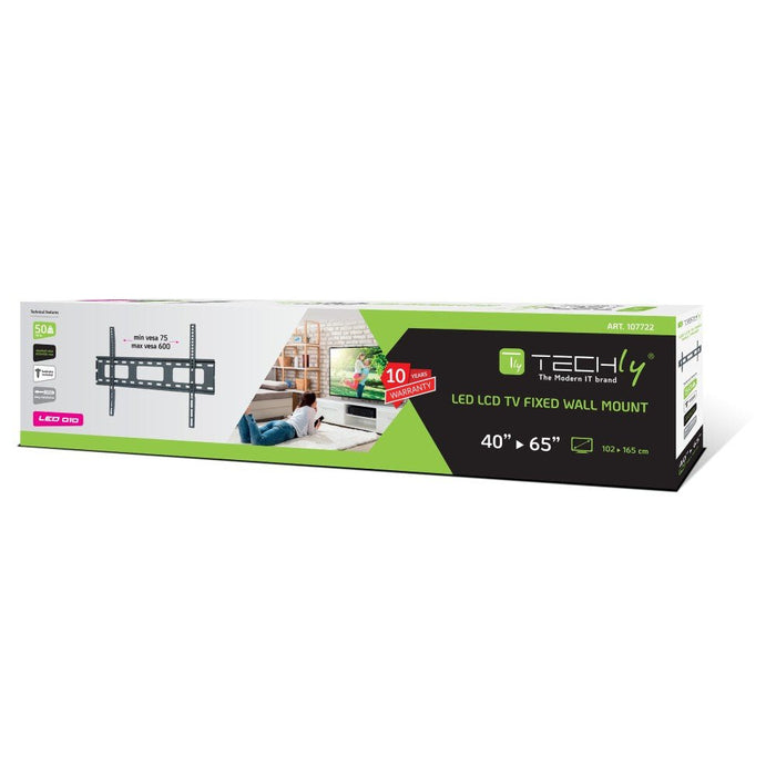 Techly Soporte De Pared Para Tv Lcd Led Ultradelgado De 40-65 Pulgadas 50 Kg Negro