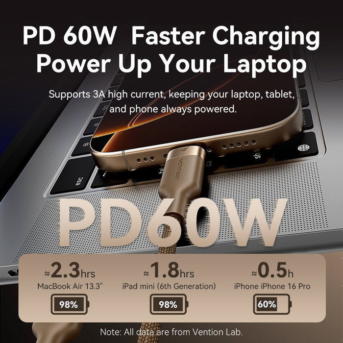 Vention Cable Usb-C - Potencia Hasta 60w - Longitud 1m - Carcasa De Aluminio - Recubrimiento De Nailon Trenzado -