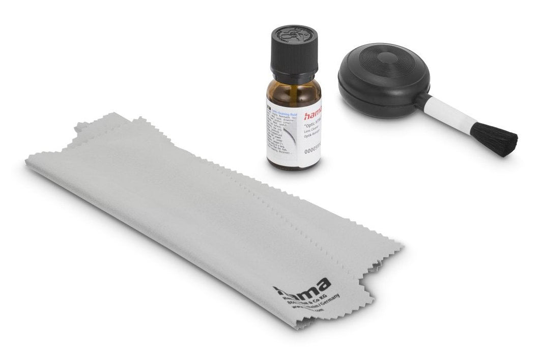 Hama Wet Set De Limpieza Para Camaras - Pincel Soplador - Bayeta De Microfibra - Limpiador Liquido - Incluye Bolsa