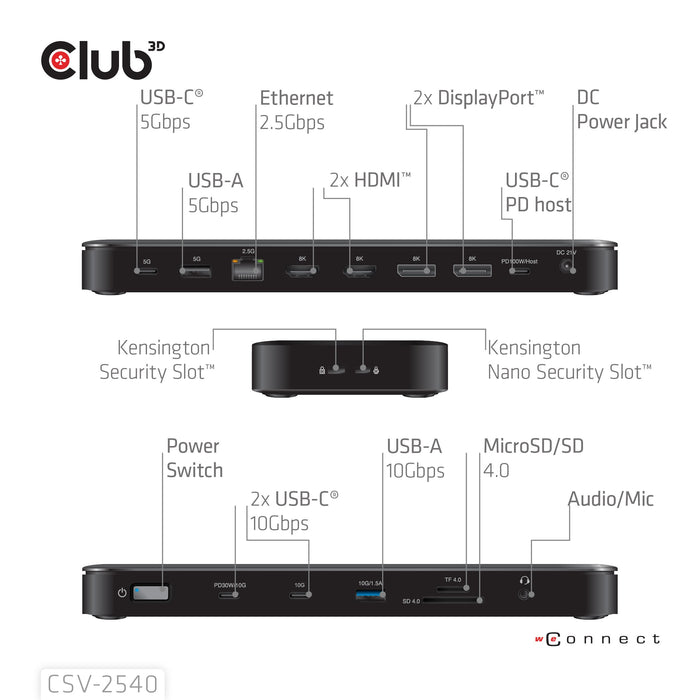 EAN 8719214473501 - CLUB3D CSV-2540 base para portátil y replicador de puertos Acoplamiento USB 3.2 Gen 1 (3.1 Gen 1) Type-C  imagen 3