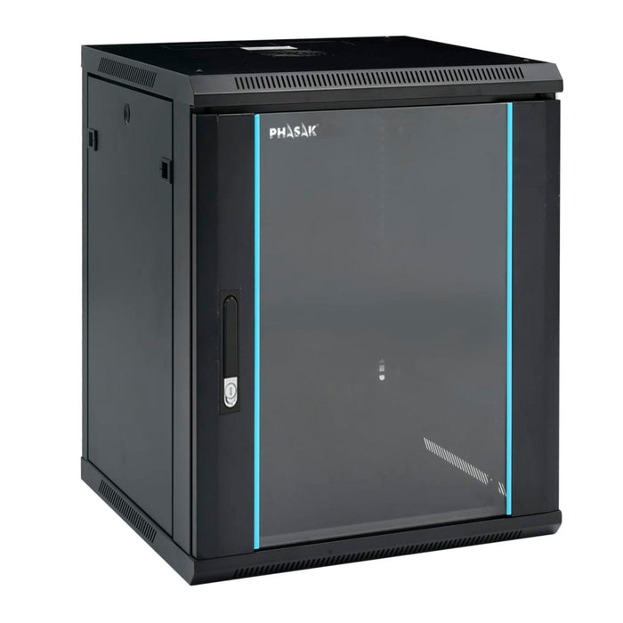 Armario Rack Mural 19" Phasak 15u   600x600 Negro + Ventilacion/Luz Azul