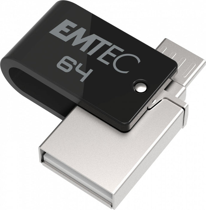 Emtec T260b Unidad Flash Usb 64 Gb Usb Type-A / Micro-Usb 2.0 Negro, Acero Inoxidable