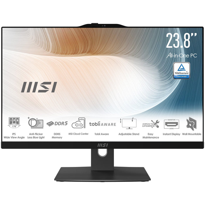 Msi Modern Am242tp 1m-1230eu Intel Core 3 100u 60,5 Cm (23.8) 1920 X 1080 Pixels Pantalla Táctil Pc All-In-One 8 Go Ddr5-Sdram 256 Go Ssd Windows 11 Pro Wi-Fi 6e (802.11ax) Negro