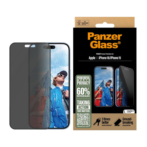 EAN 5715685002458 - PanzerGlass ® Privacy Screen Protector iPhone 16 | 15 | Ultra-Wide Fit w. EasyAligner Protector de pantal imagen 2