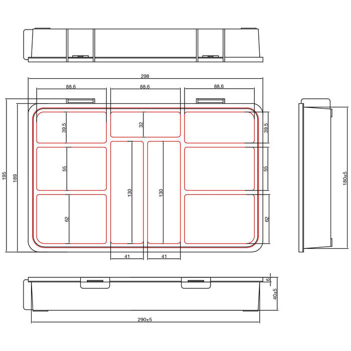 Inline® Small Components Box, 9 Compartments, 290x185x45mm, Orange