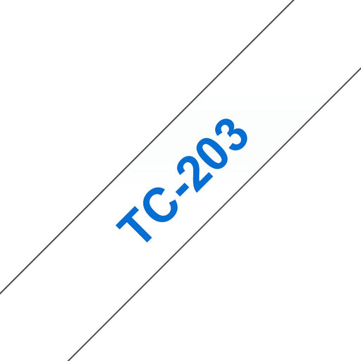 EAN 4977766050548 - Brother TC-203 cinta para impresora de etiquetas Azul sobre blanco imagen 1