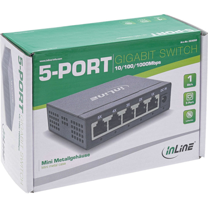 Switch De Red Gigabit Inline De 5 Puertos, 1 Gbps, Escritorio, Carcasa Metálica, Sin Ventilador